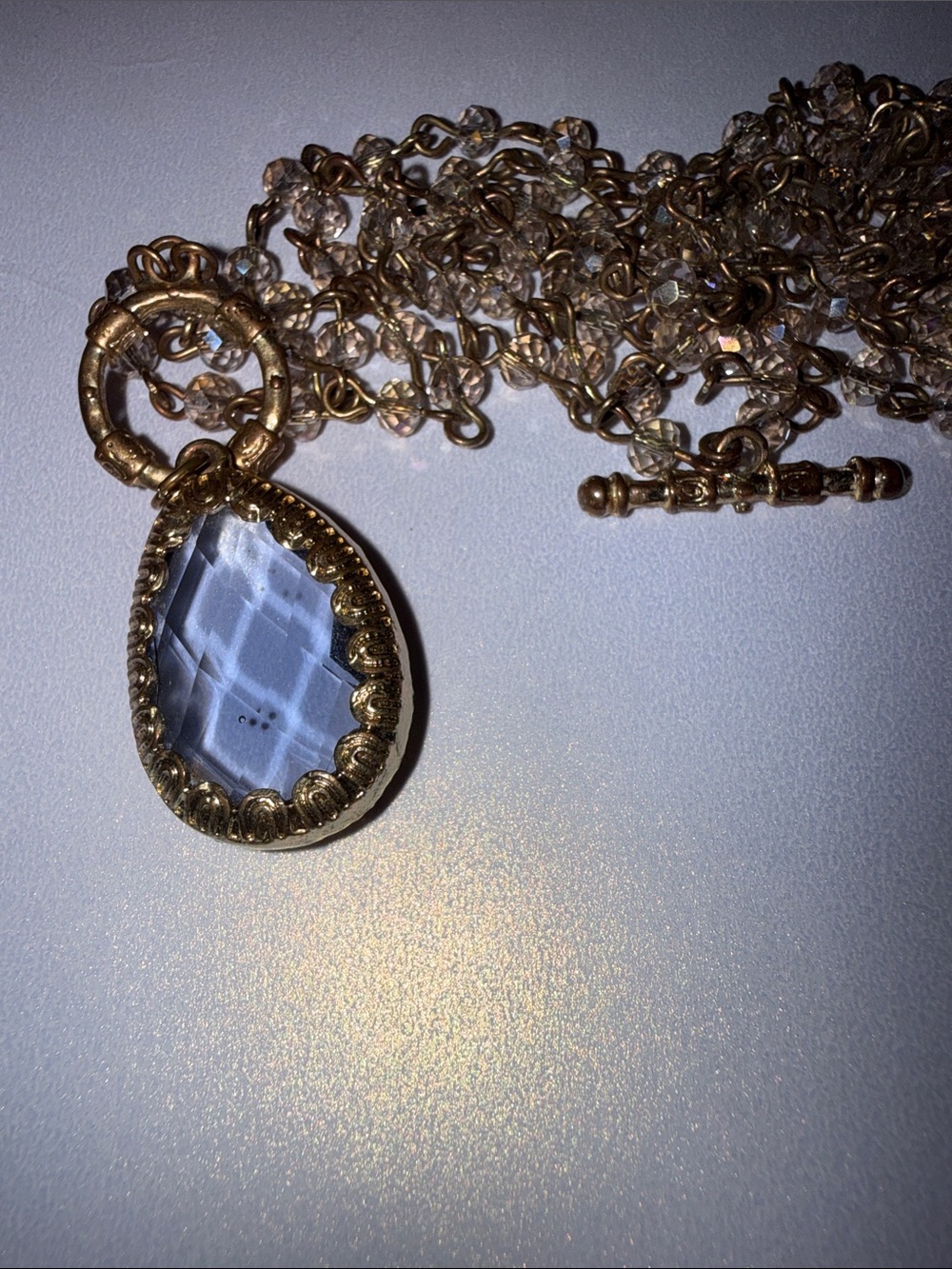 Gold-Tone Chain Necklace with Blue Teardrop Pendant - Picture 6 of 6